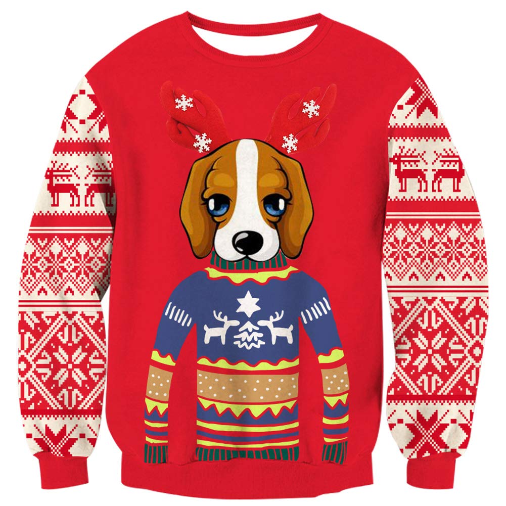 BFUSTYLE Unisex Deer Printed Pullover Xmas Sweater Women Blue Yellow Red Stripe Pattern Novelty Family Sweaters Cool Slim Fit Xmas Holiday Party Knitted Sweaters Outwear for Audlt Men Women