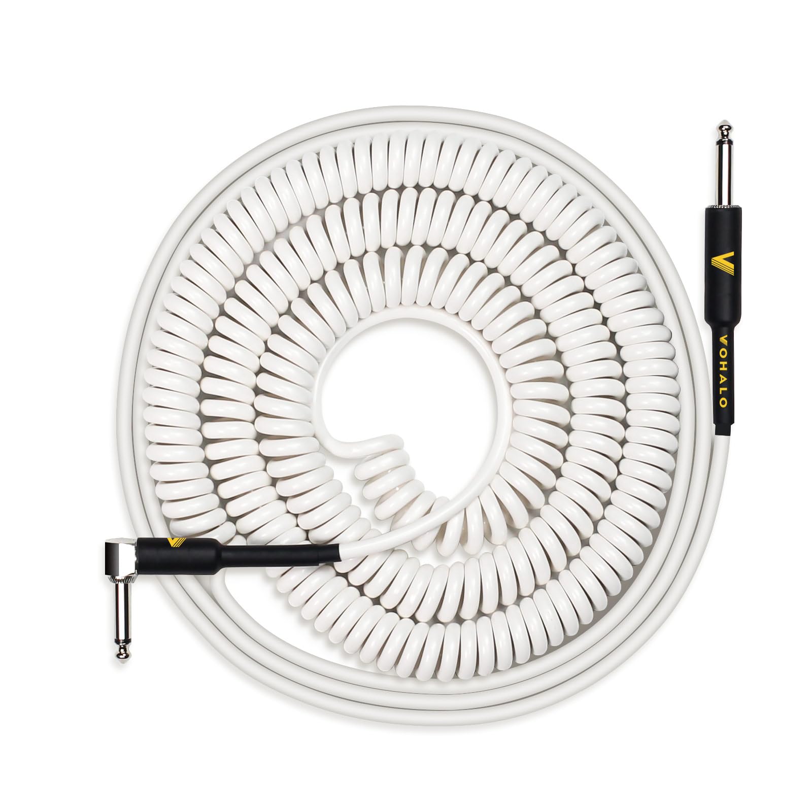 Photo 1 of VOHALO Coil Guitar Cable 36 Feet/11M Instrument Coiled/Straight Curly Cord for Guitar Bass Practice 1/4 Right Angle to Straight, White