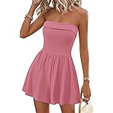 KIRUNDO Summer Rompers For Women 2026 Casual One Piece Strapless Tube Top Sleeveless Skort Short Jumpsuit Beach Vacation