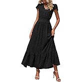 PRETTYGARDEN Womens Dresses 2026 Summer Maxi Dress Boho Short Sleeve V Neck Swiss Dot Ruffle Tiered Smocked Flowy Long Dress