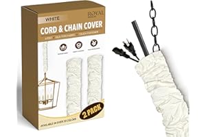 Royal Designs, Inc. Cord & Chain Cover 4 ft Silk Type Fabric, Chandelier Pendant Lighting Chain & Cable Management, Touch Fastener, White - 2 Pack