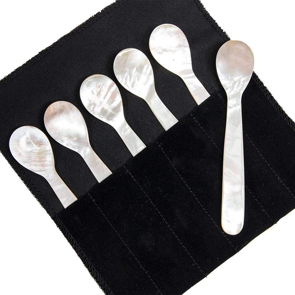 Long Mother of Pearl Spoon - 4.5" - Ocean Pearl Caviar Serving Utensil (6)