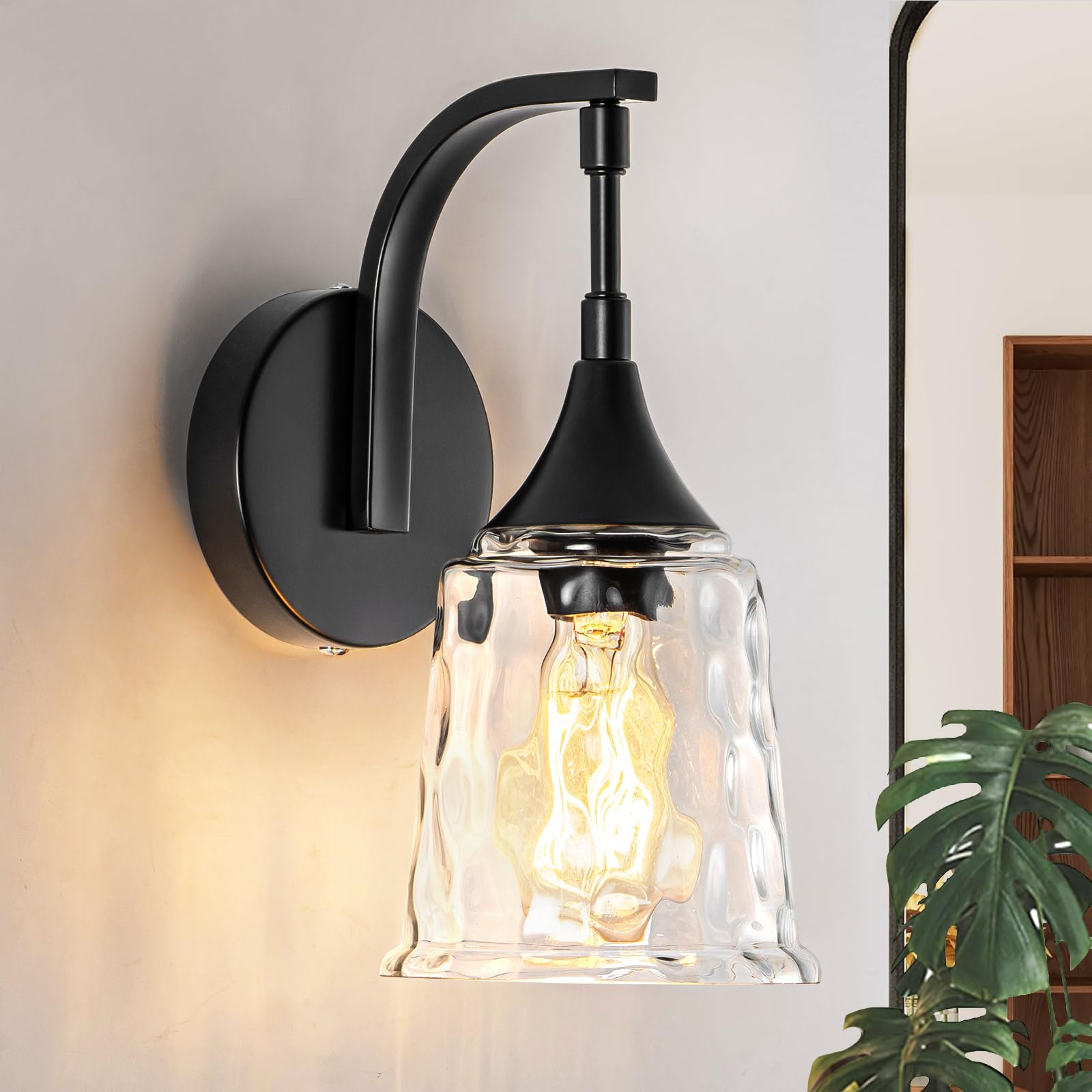 Photo 1 of Ymlii Black Wall Sconce?Modern Bathroom Wall Sconce Lights with Clear Glass Shade, Farmhouse Vanity Light Fixtures for Bedroom Mirror Hallway Entryway