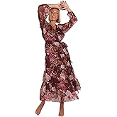 Petal & Pup Womens Korina-Long-Sleeve-Maxi-Dress-Burgundy-Brandy-Bloom