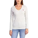 U.S. Polo Assn. USPA Long Sleeve Rib V-Neck Tee Oatmeal Heather MD