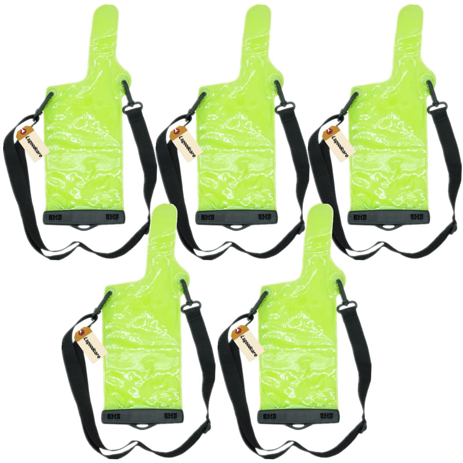 Lsgoodcare 5Pcs Portable Two Way Radio Waterproof Rainproof Bag Case Pouch Compatible with Motorola Kenwood Midland UV-3R UV-5R PX-888 Walkie Talkie Radio,5 Inch x 13.8 Inch, Green