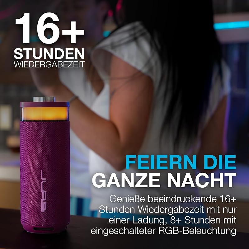 Go Party Tragbarer Bluetooth Lautsprecher 16H+ Akku, Mulberry