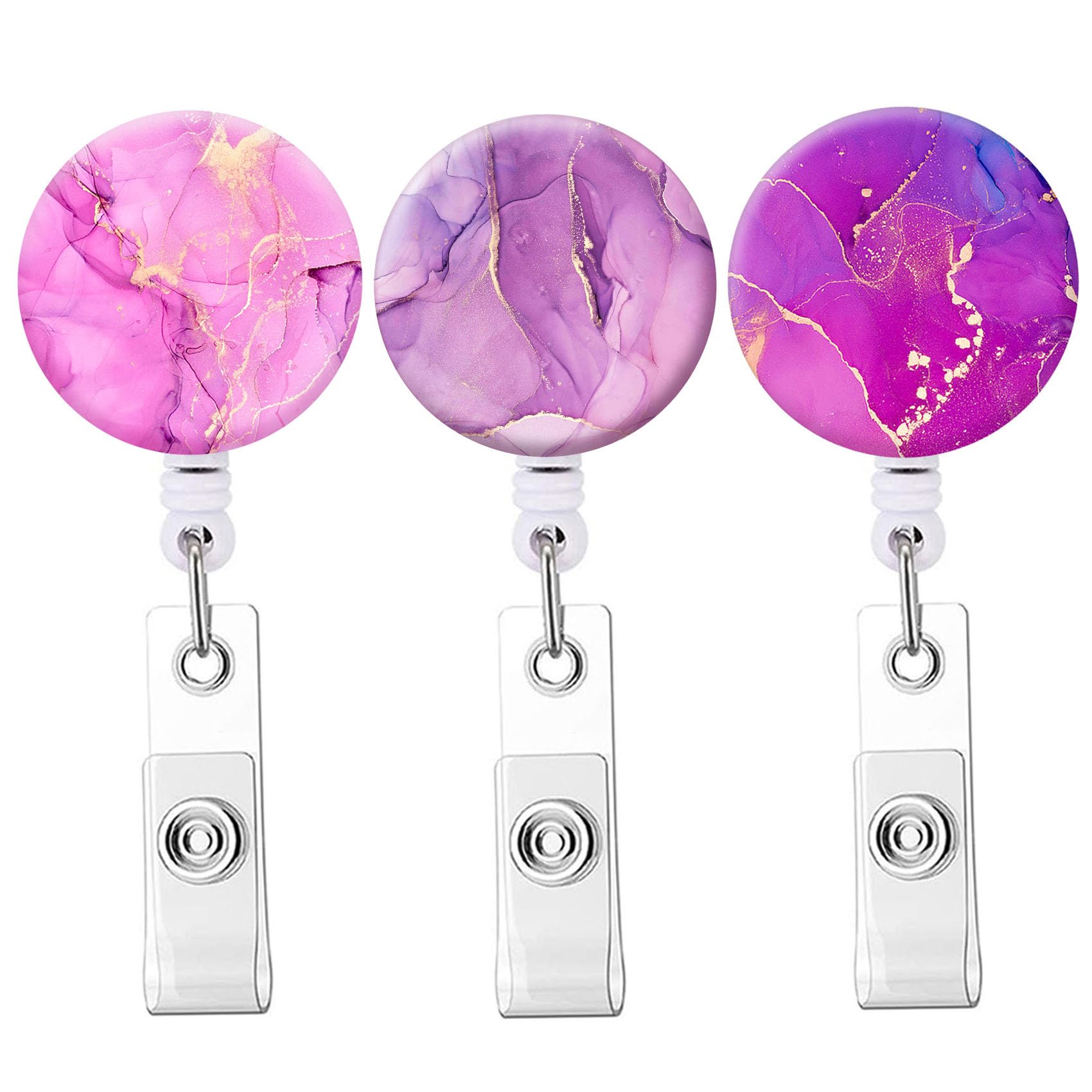 Retractable Badge Holder, Nursing Badge Reel with Alligator Clip,Cute Badge Clip on ID Card Holders (Marble Purple 3pack) — image 1