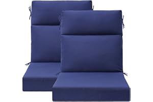 Unimatta Outdoor High Back Chair Cushion Seat Pads, 2-Pack 44 x 21 Inch Water-Repellent & Fade-Resistant Patio Furniture Cushions with Ties for Adirondack, Rocking Chairs, Navy