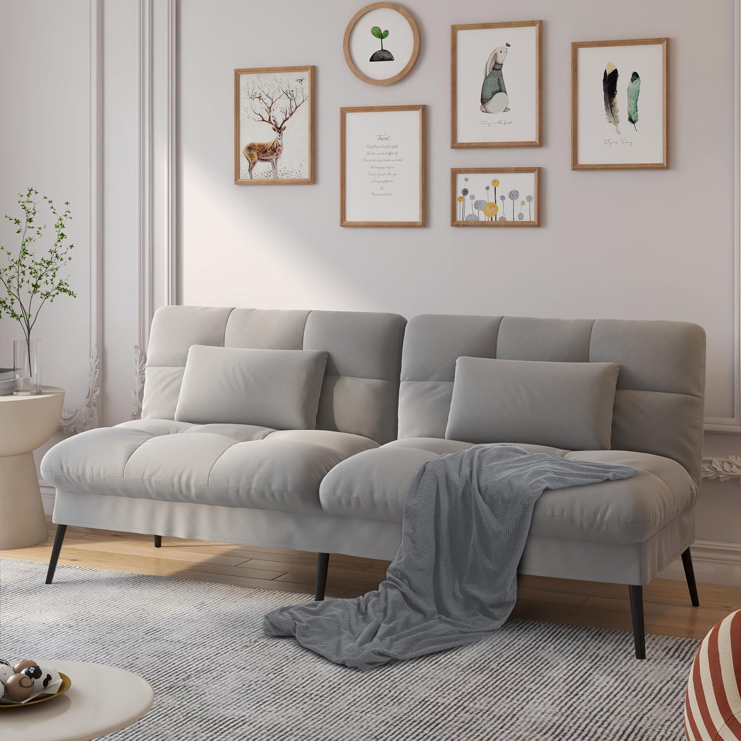 Photo 1 of ***SOFA ONLY***COMHOMA Convertible Sofa Bed,68?Fabric Couch with Adjustable Backrest,Loveseat Recliner Sleeper Living Room Furniture futon Set (Grey)