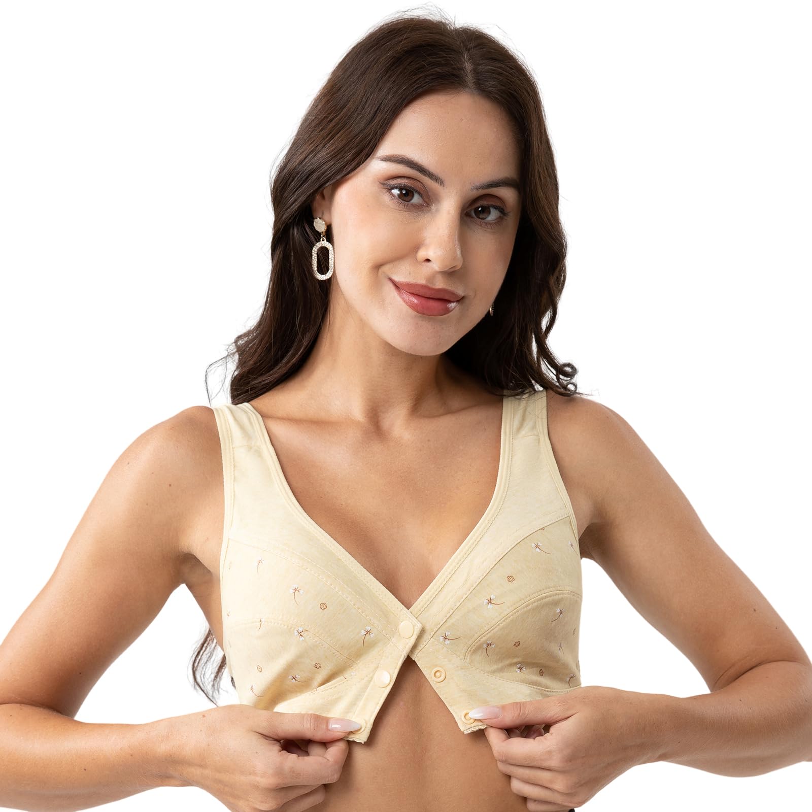 Photo 1 of YVIVMEIE Womens Daisy Bra Front Closure Sports Bras Beauty Back Full Coverage Comfor Easy Close Bra Front Buckle Corset Beige