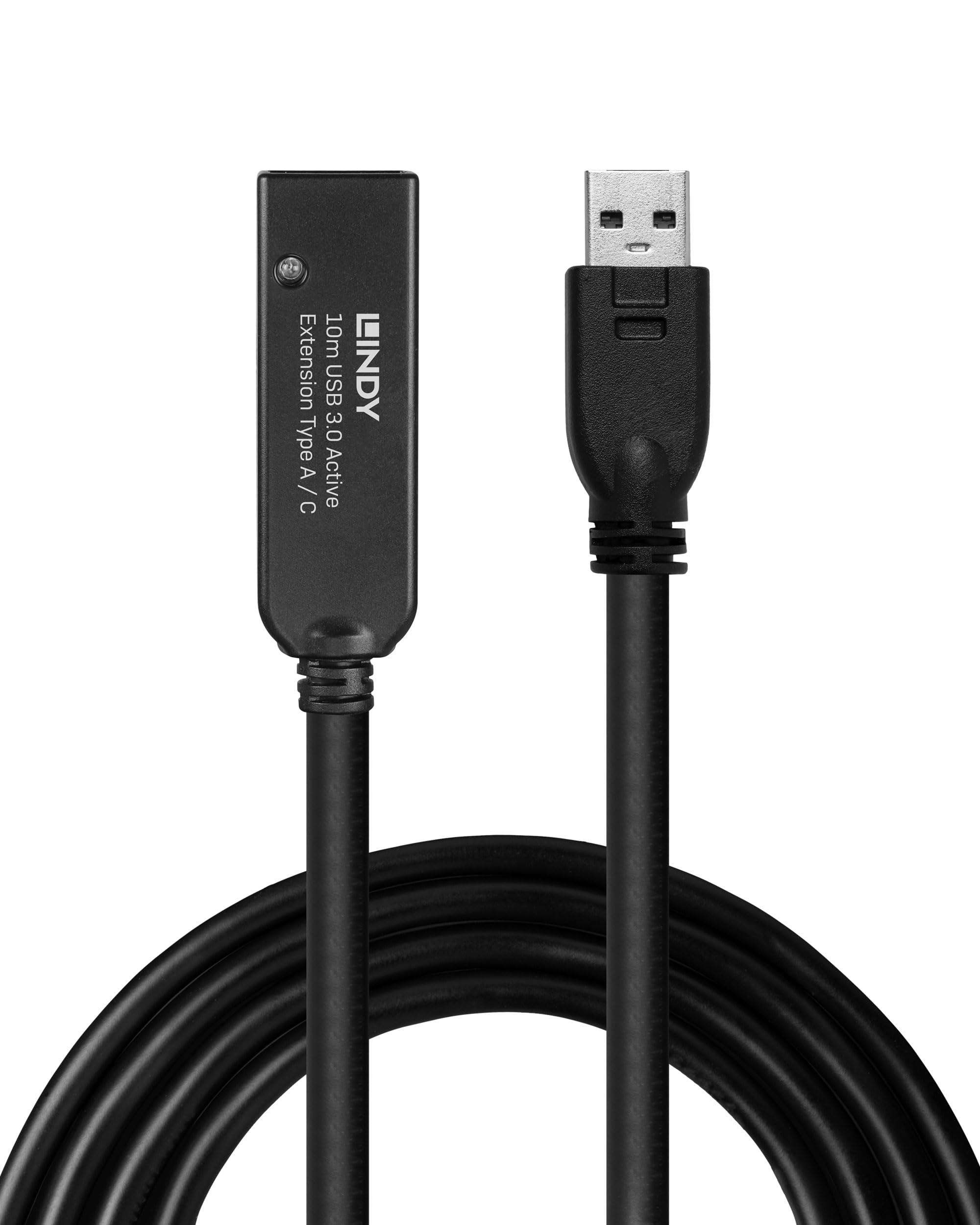 LINDY 10m USB 3.0 Type A to C, Active Extension Cable, Long Distance USB Connection, PCs, Macs, Laptops, MacBook, Tablet, Smartphone, PS5, VR Headset, Printer, Webcam, Ext Drive etc.