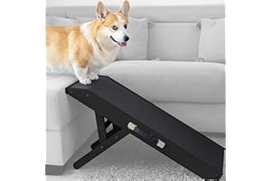 PRIORPET Dog ramp for Couch – Non-Slip, Sturdy Build Foldable Dog ramp – Supports up to 200lbs – Adjustable 7'' to 20'' – Landing Platform Seamlessly Connects – Birchwood Pet Ramp for Small Dogs – Black