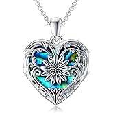 SOULMEET Cameo Sunflower Heart Locket Necklace That Holds 3/4/5 Pictures, Sterling Silver You are My Sinshine Expandable Pictures Locket Necklace Keep Family Members Near to You