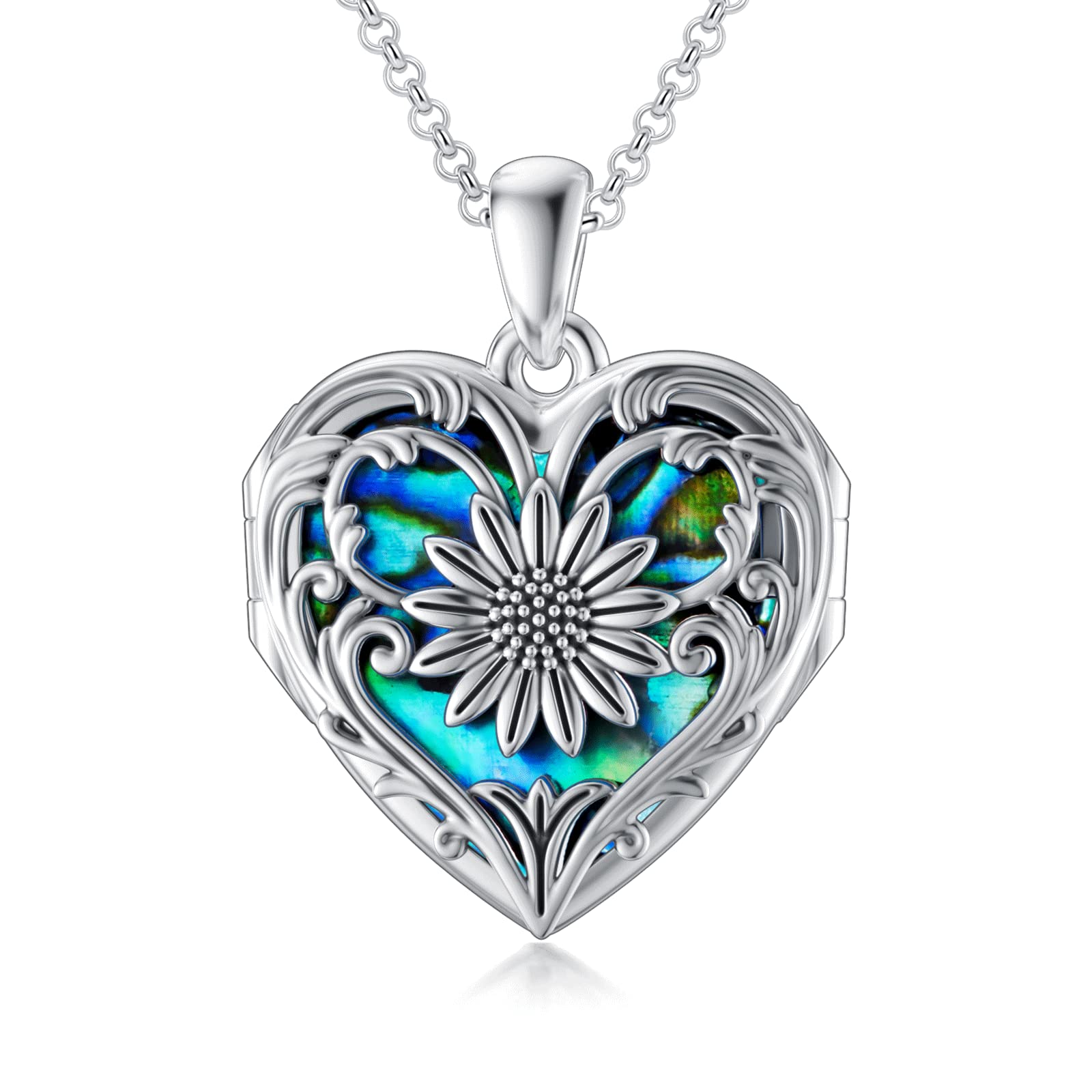 SOULMEET Sunflower Heart Abalone Locket Necklace That Holds 3 Pictures, You Are My Sunshine Locket Necklace, Keep Family Members Near to You (Locket only)