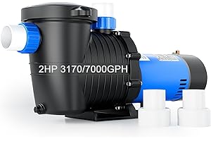 FOTING In/Above Ground Pool Pump, Self Primming Pool Pump 1.5" & 2" NPT Inlet Connectors, 2HP 3170/7000GPH Dual Speed 115V