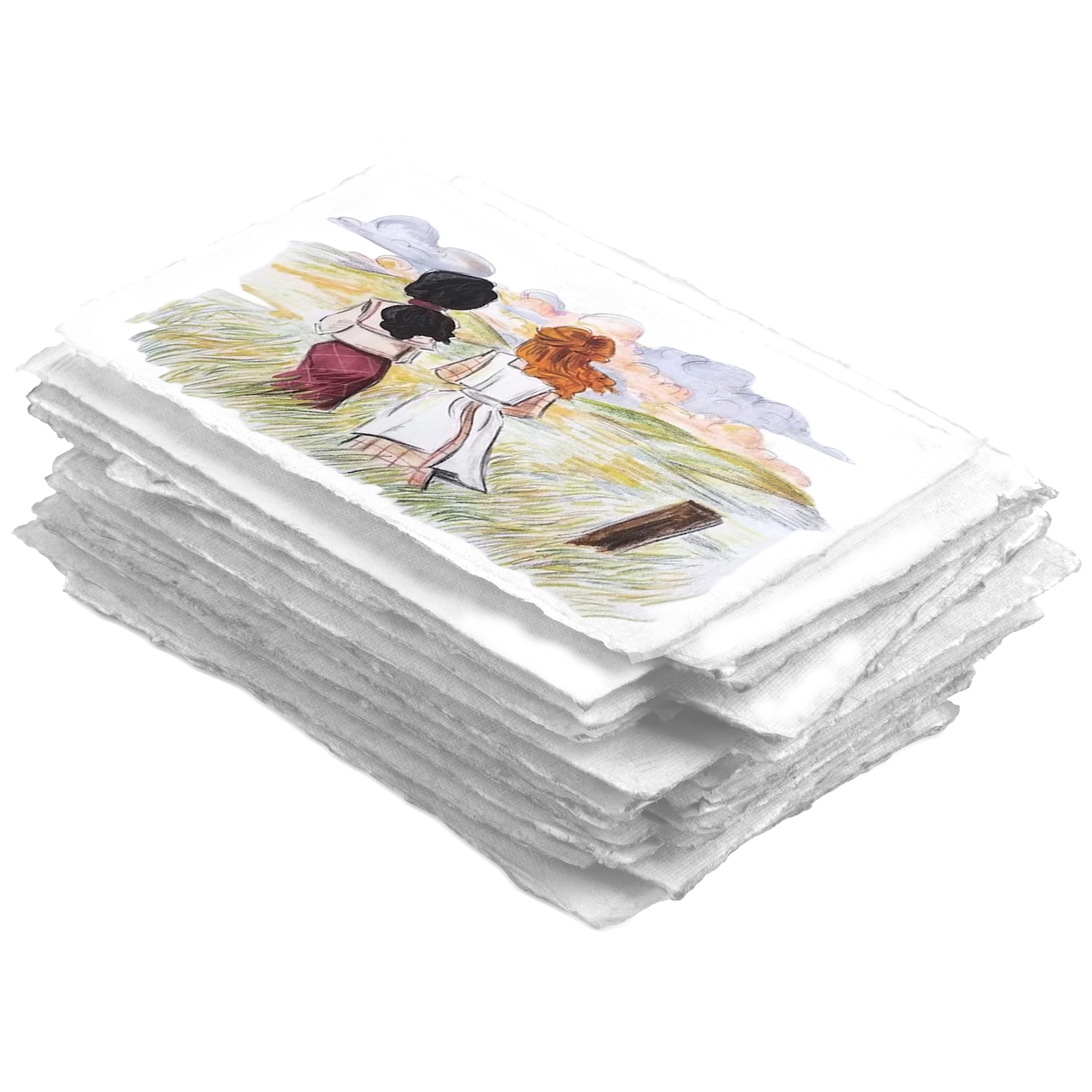 Wanderings Thick Handmade A6 Size Watercolor Paper with Deckle Edge - 10.5x15cm - 300GSM - Premium White Cold Press Textured Mixed Media Paper Made with Recycled Cotton - 25 Loose Leaf Sheets