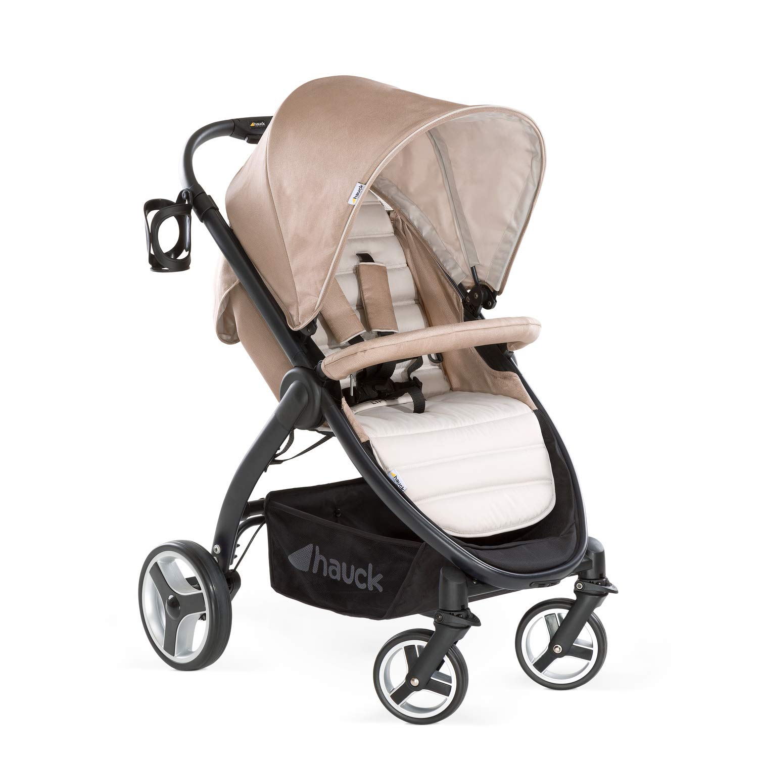 Hauck Lift Up 4 Buggy bis 25 kg mit Liegefunktion ab Geburt, mit einer Hand klein zusammenklappbar, höhenverstellbarer Teleskopschiebegriff, Getränkehalter, großer Korb, fungi (beige)