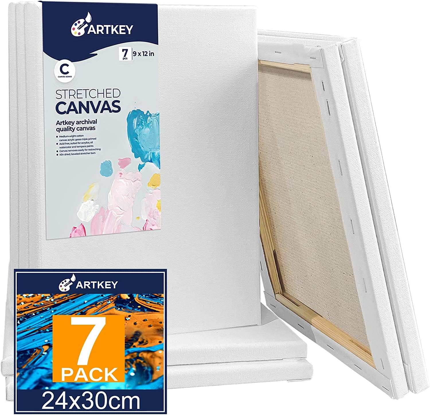 Stretched Canvas for Painting 24x30cm 7-Pack, 300 GSM Triple Primed Acid-Free 100% Cotton Framed Canvas, Blank Art Canvases for Acrylics Pouring Oil Watercolor Painting — image 1