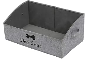 Geyecete Large dog toy bin dog toy box storage box - Foldable Fabric Trapezoid Organizer Boxes with Handle, Collapsible Basket for Dog Toys (Gray-DOG)