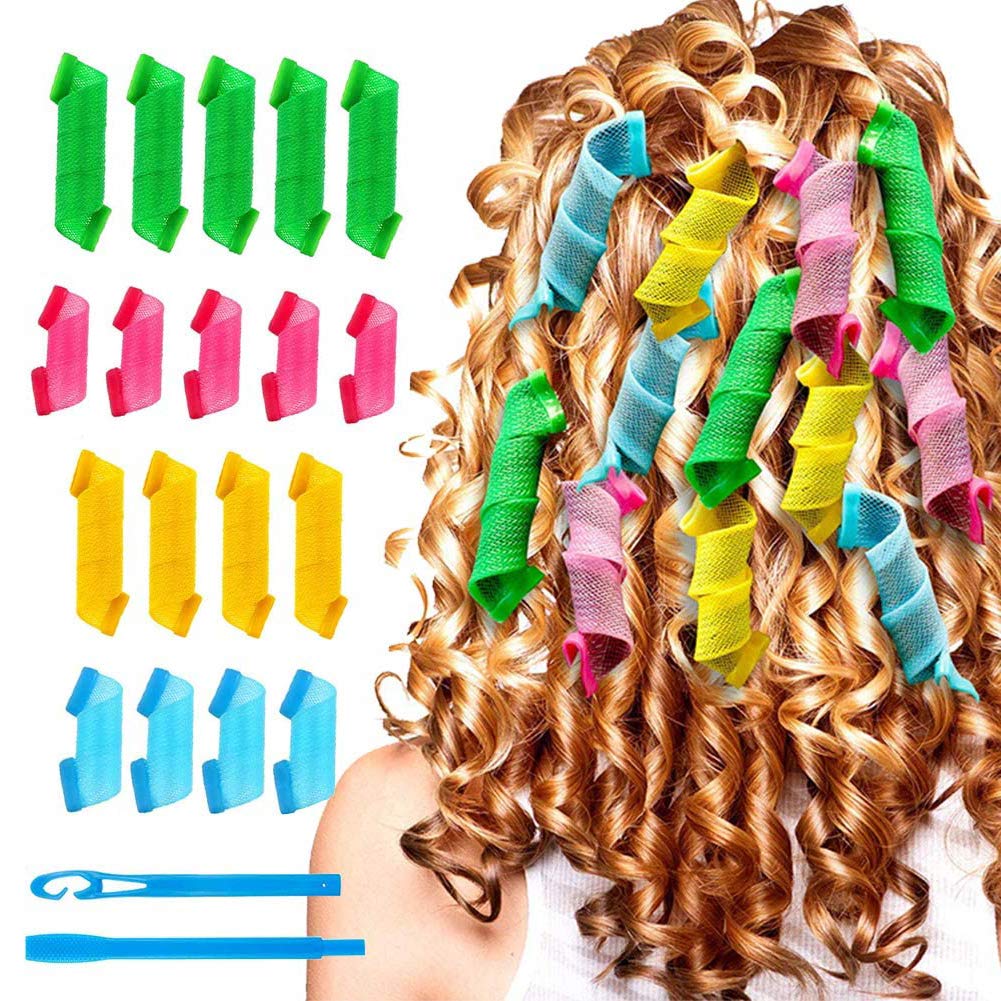 18 Piece Magic Spiral Hair Rollers Set, Hair Rollers Curlers, Manual Hair Rollers, Magic Hair Rollers, Spiral Hair Curlers Magic Hair Rollers with 2 Pieces Styling Hooks