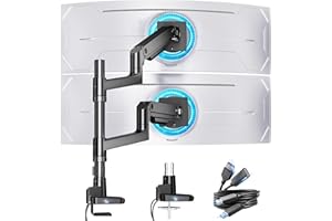 ARES WING Dual Monitor Arm for Ultrawide Heavy Duty Curved Monitor Stacking, Fits 17-49 Inch, Vertical Gas Spring Double Moni