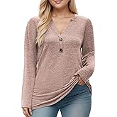 DOLNINE Womens-Plus-Size-Tops Trendy Henley Button Shirts Casual V Neck Long Sleeve Tunic Sweatshirts XL-5XL
