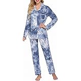 Ekouaer Pajamas Set Long Sleeve Sleepwear Womens Button Down Nightwear Soft Pj Lounge Sets XS-XXL
