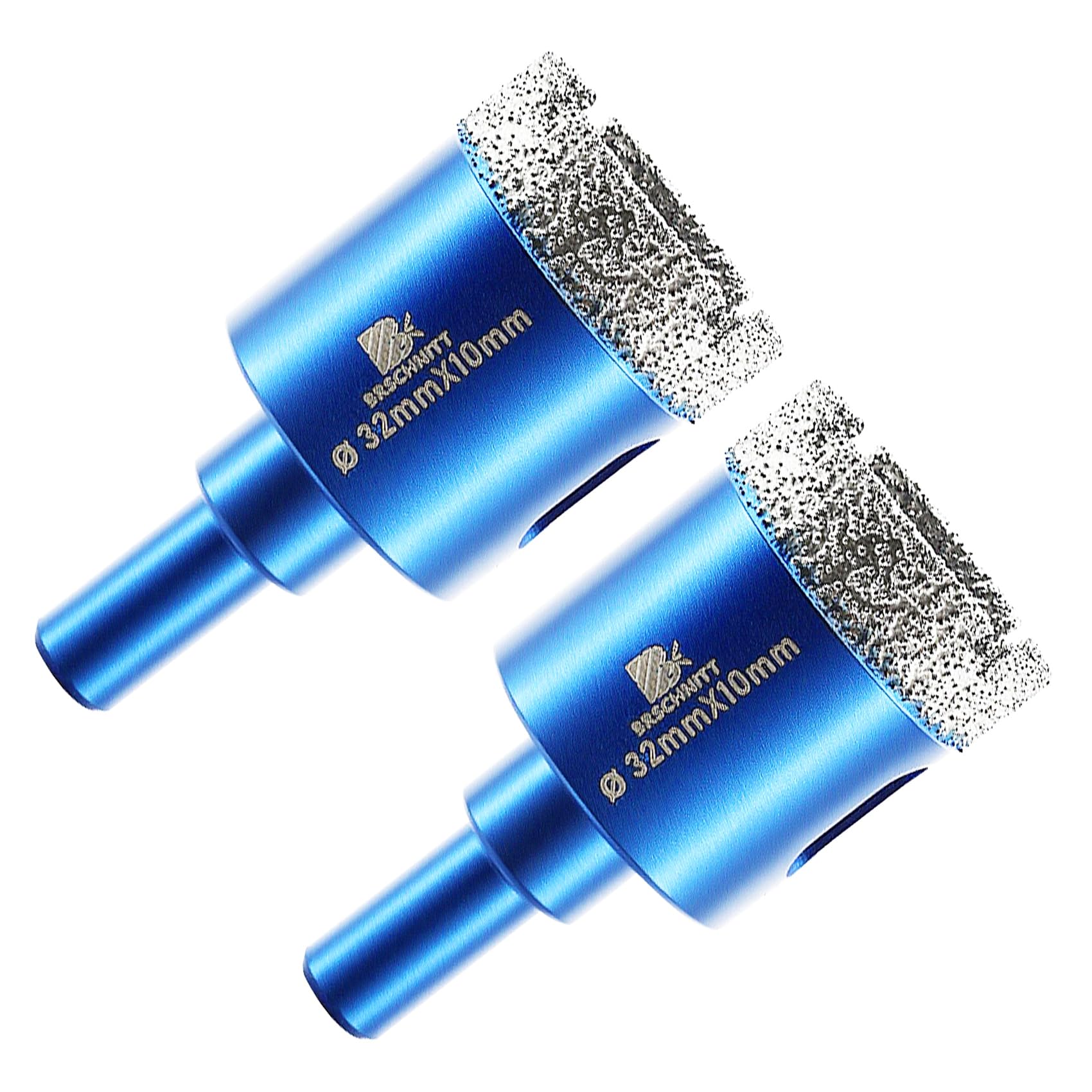 Dry Diamond Drill Bit Set,BRSCHNITT 2pcs 32mm Diamond Hole Saw Core Drill Bit with Round Shank for Porcelain Tile Ceramic Stone Granite Marble,Dry Drilling Diamond Core Drill Bit Kit