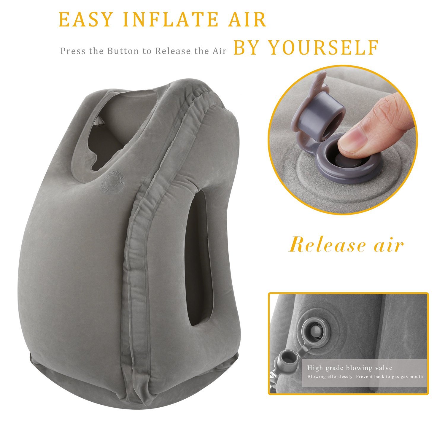 Hughapy Travel Pillow Inflatable Pillows Air Soft Cushion Trip Portable Multifunctional Pillow Nap Time Lie Prone on the Pillow (11.8