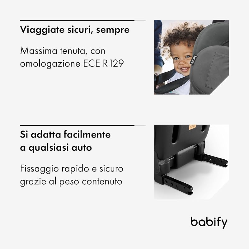 FlexiFit Premium - Seggiolino per Auto con Isofix, Gruppo 2/3 (15-36 kg, 100-150 cm), ECE R129, Poggiatesta con 11 Posizioni, Schienale Reclinabile, Design Pieghevole, Grigio