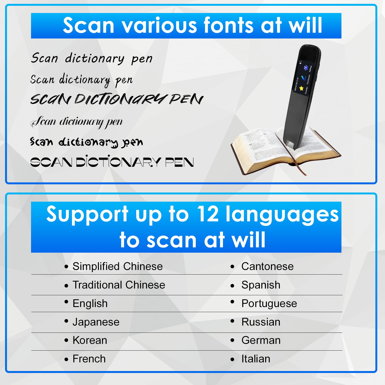 Daspom Scan Translation Pen, 1.97 inch Screen Translator Pen Scanner with 112 Languages Voice Translation, Offline OCR Digital Translation Pen for Student Dyslexia Adult Business Learning Travel