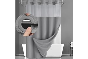 YellyHommy No Hook Shower Curtain with Snap in Liner Set Less Time Grey Waffle Shower Curtain for Bathroom 75" L x 72" W Gray