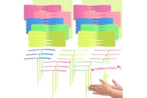 DEARIDAP 100 Pcs Solid Color Hand Helicopter Set, 50 Propeller+ 50 Rod Flying Helicopter Toy Set, Bamboo Dragonfly Hand Rub Plastic Propeller for Outdoor Activity Children Gifts (Random 3-5 Color)