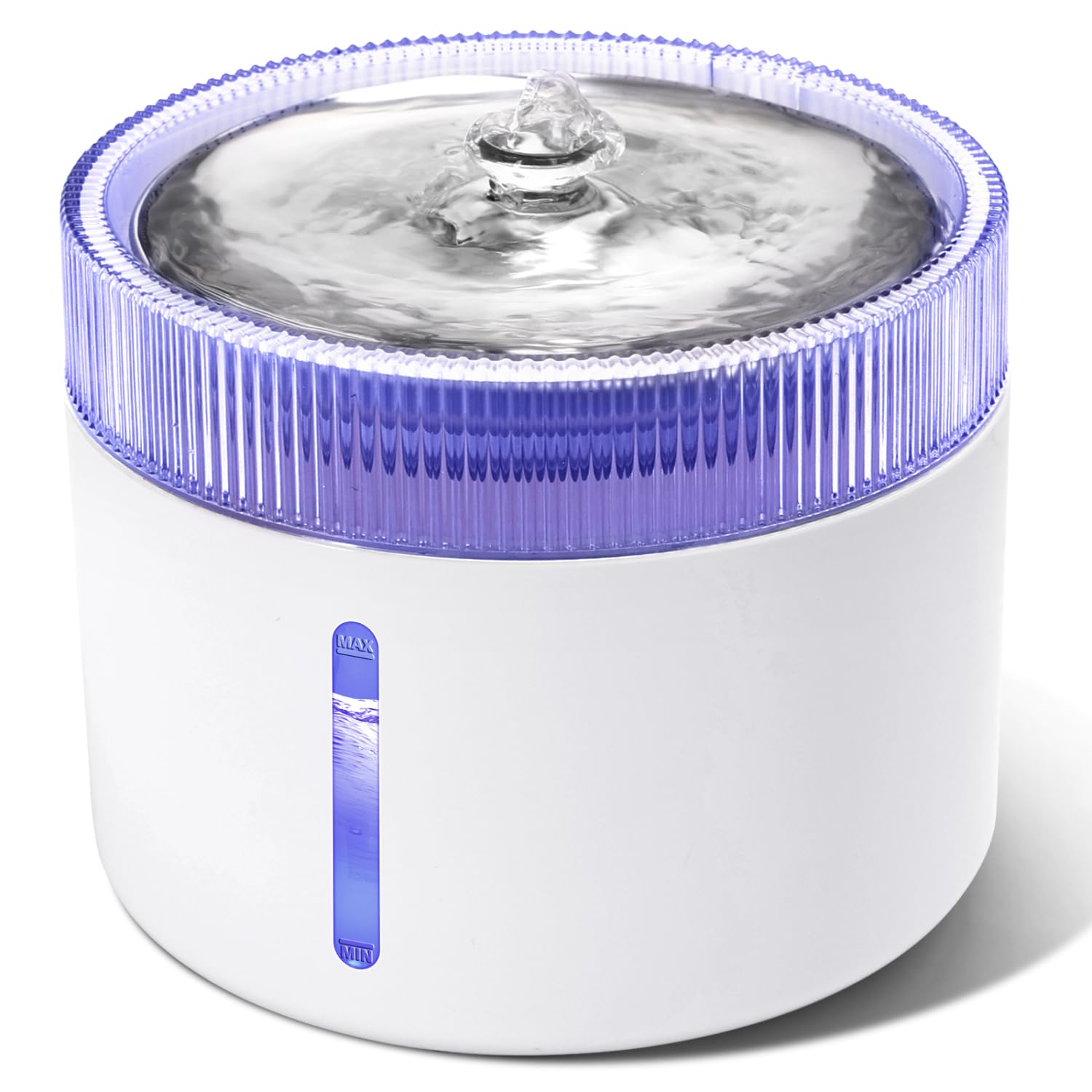 Cat Water Fountain for Drinking Nobleza 2L Water Fountain Cat Bowl, Visible Water Level Pet Water Dispensers Indoor, Built-In Led Light, White