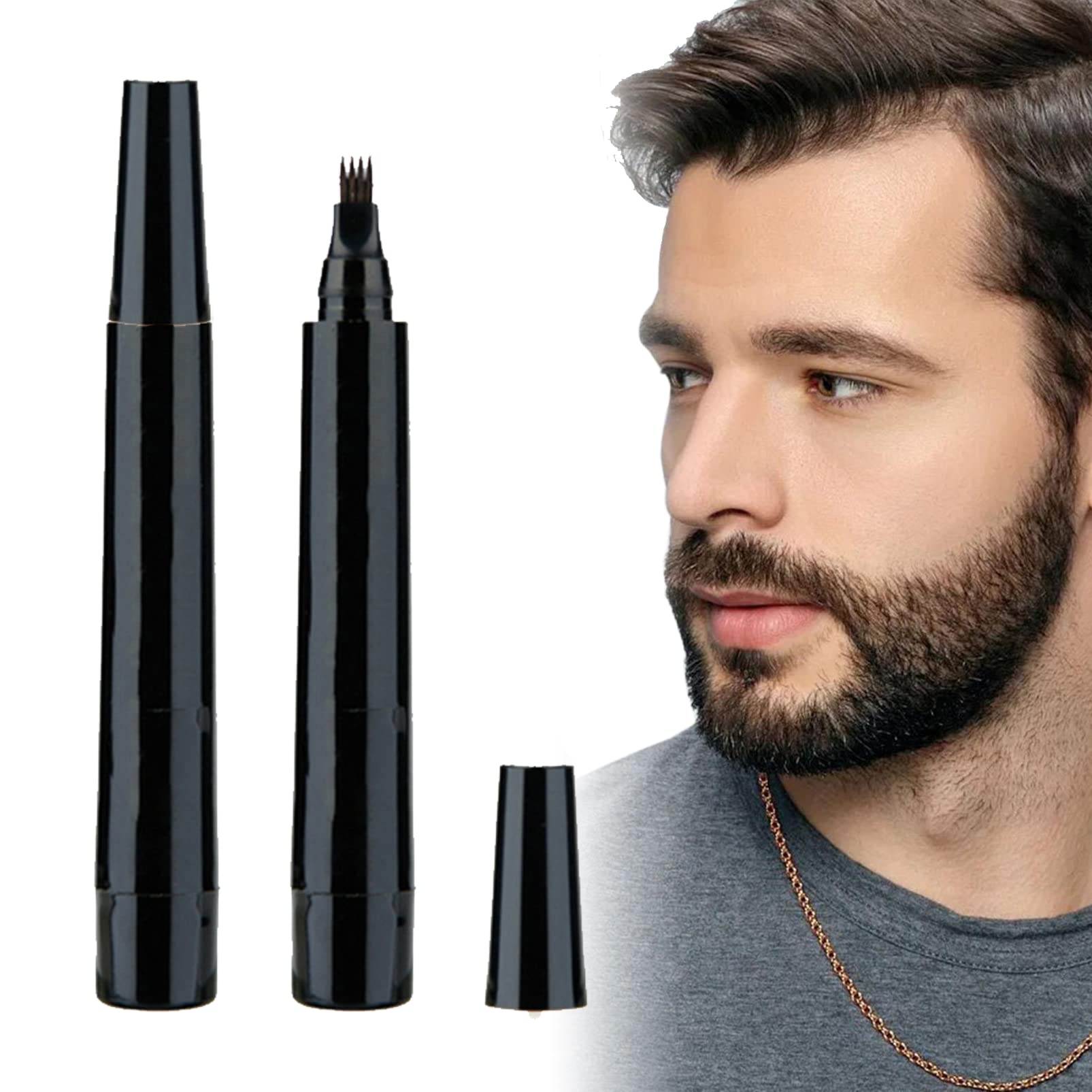 DMQBeard Pen,2Pcs Beard Pencil Filler for Men,Mustache Shaping and Enhancing, Waterproof Sweatproof,Beard Filler for Define, Sharpen Hair, Beard, Eyebrow (2PCS Black), 1 g (Pack of 1), Pack of 1