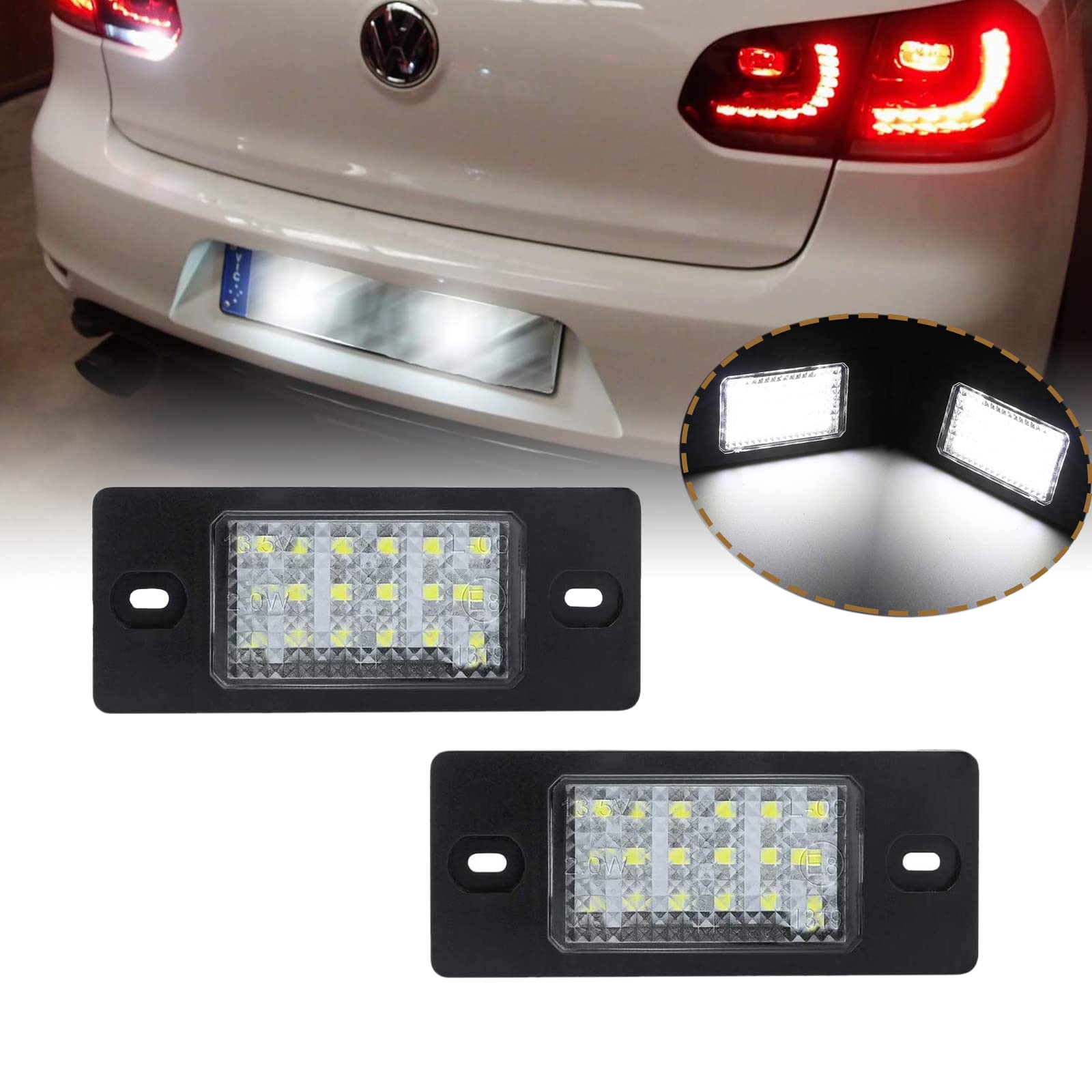 OZ-LAMPE LED Number Plate Light, 2 Pack 18 SMD LED Lights with Built-In CAN-bus Resistor and Error Free Waterproof Energy Saving, License Plate Light For VW GOLF5 Tiguan Touareg P orsche Skoda