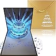 3D Pop up Birthday Cards and Gold Necklace, Changeable Colors Light Music Warming LED Colourful Cake Happy Birthday Greeting Cards, Pendant Necklaces Gifts for Women Men Girl Mom Wife Kids Boy Friend