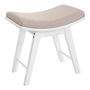 SONGMICS Vanity Concave Seat Surface Makeup Dressing Stool Padded Bench with Rubberwood Legs White URDS51W Modern