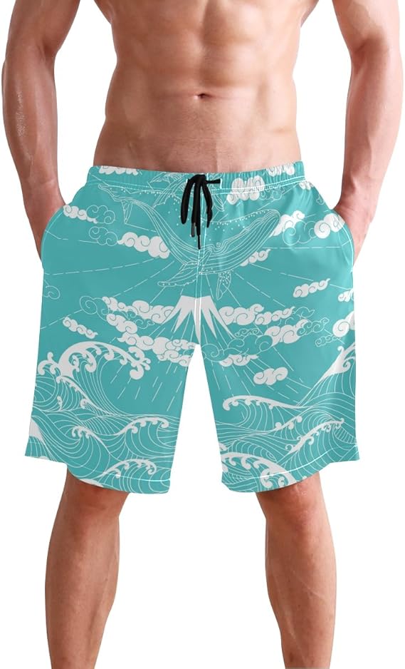 Amazon Vawa 水着 メンズ サーフパンツ おしゃれ ビーチパンツ 海水パンツ 短パン 吸汗速乾 大きいサイズ 水陸両用 波浪柄 和柄 和風 クジラ 魚柄 水着 通販