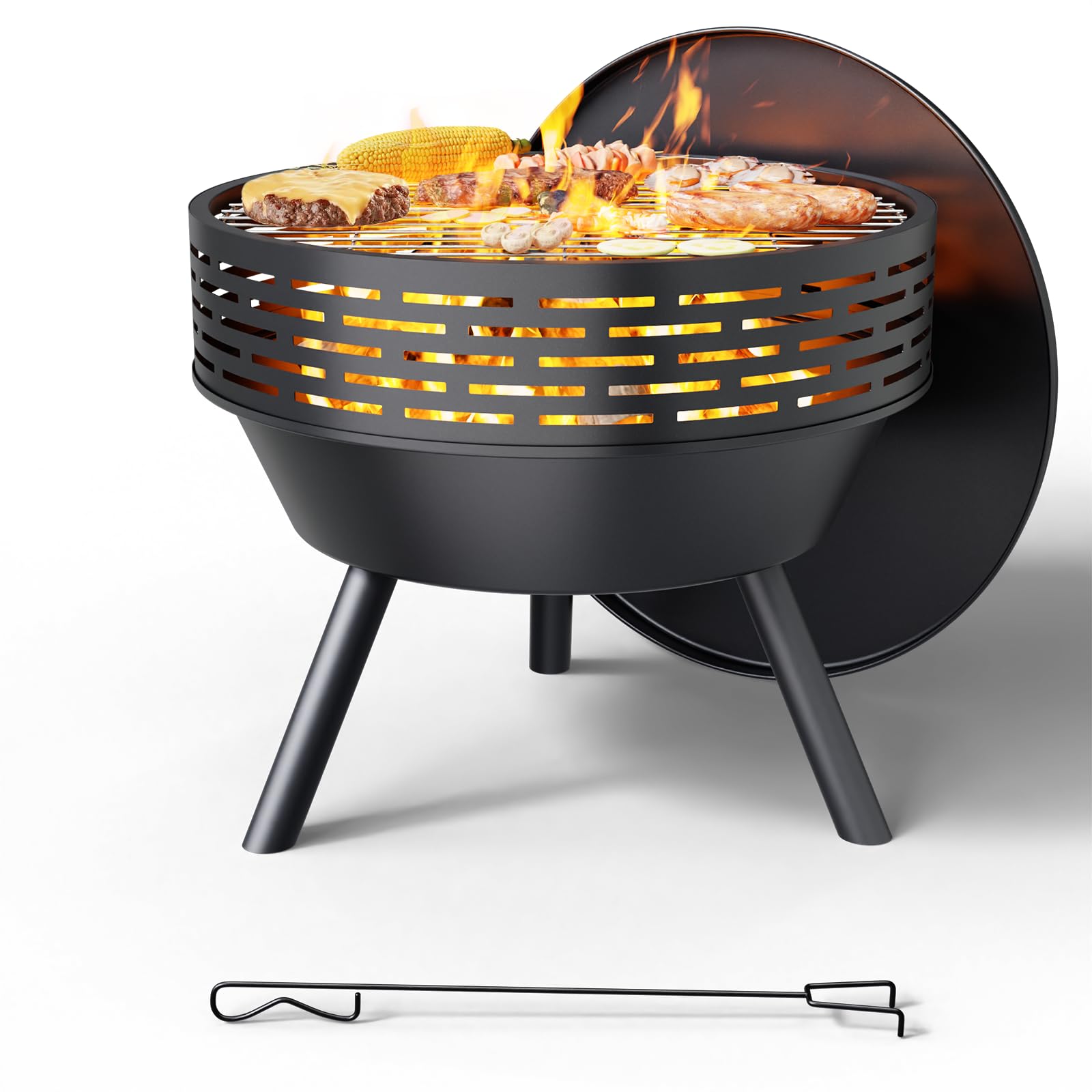 Photo 1 of AOWALEN Wood-Burning Outdoor Fire Pit - Heavy Duty Firepits for Outside with Grill and Cover, 23 Inch Steel Fire Bowl for BBQ, Patio, Backyard, Porch