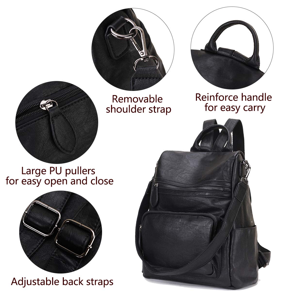 Borsa Zaino Donna,Antifurto Zaino in Pelle Moda Borse Zainetto Convertibile  Borse Scuola Tre Modi per Trasportare Nero Tracolla Casuale Daypack Borse  Donna berjaya.edu.my