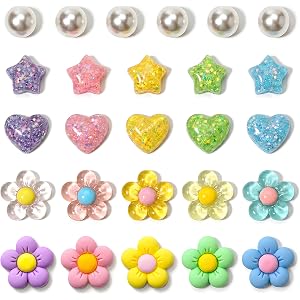 Felvjiaa 26 Pcs Flower Shoe Charms, Heart Star Pearl Clog Charms, DIY Shoe Decoration Accessories for Girls Women,Birthday Pa