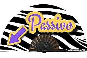 PandaTak Gay Pride Folding Hand Fans, Funny Large 13" Bamboo Fan with UV Reactive Ink, for LGBTQ Circuit Parties EDM Festivals and Raves (Passivo)