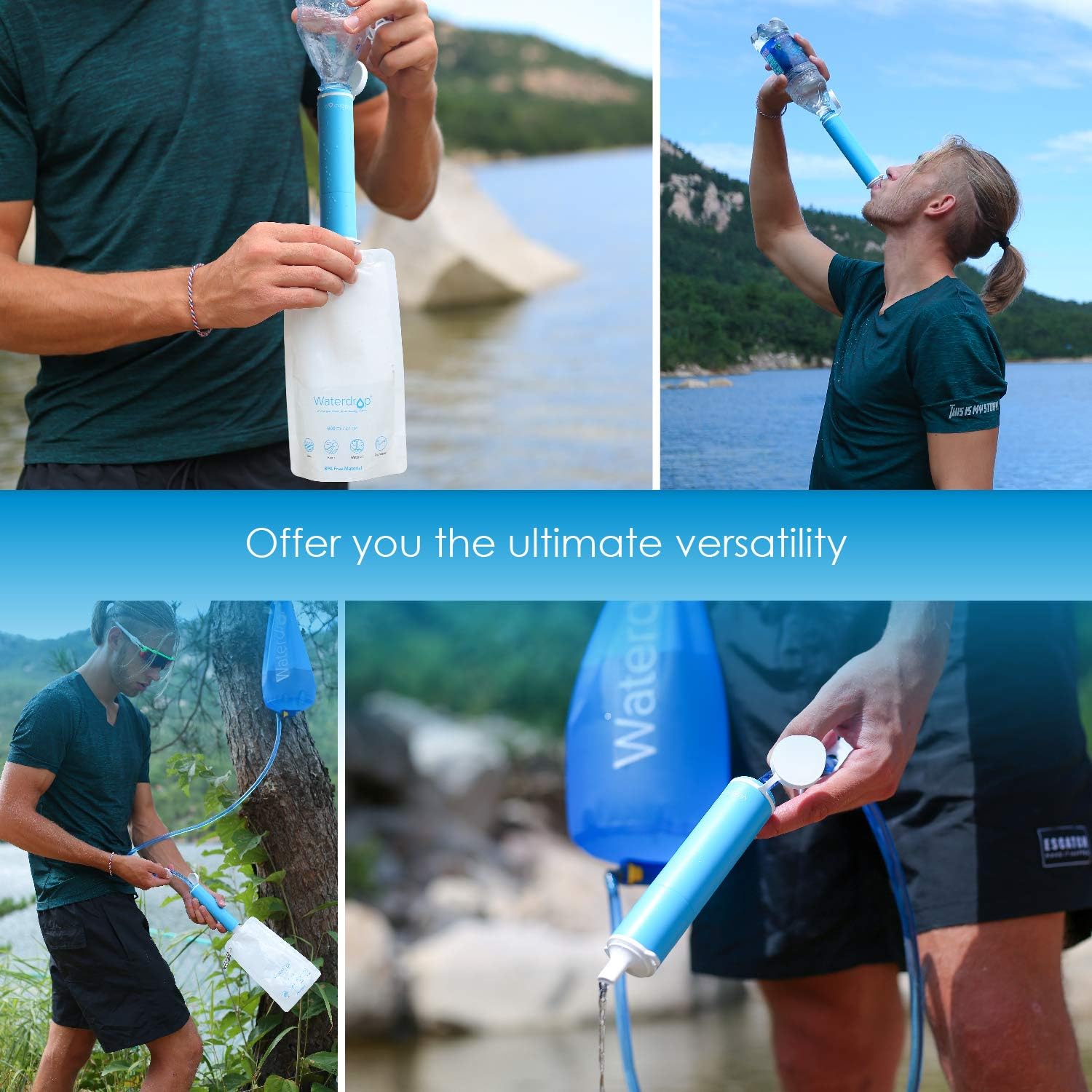 Waterdrop Water Filter Straw, Portable Camping Filtration System, Drinking Water Purifier for Emergency Hiking Travel Backpacking, Pack of 3 : Sports & Outdoors