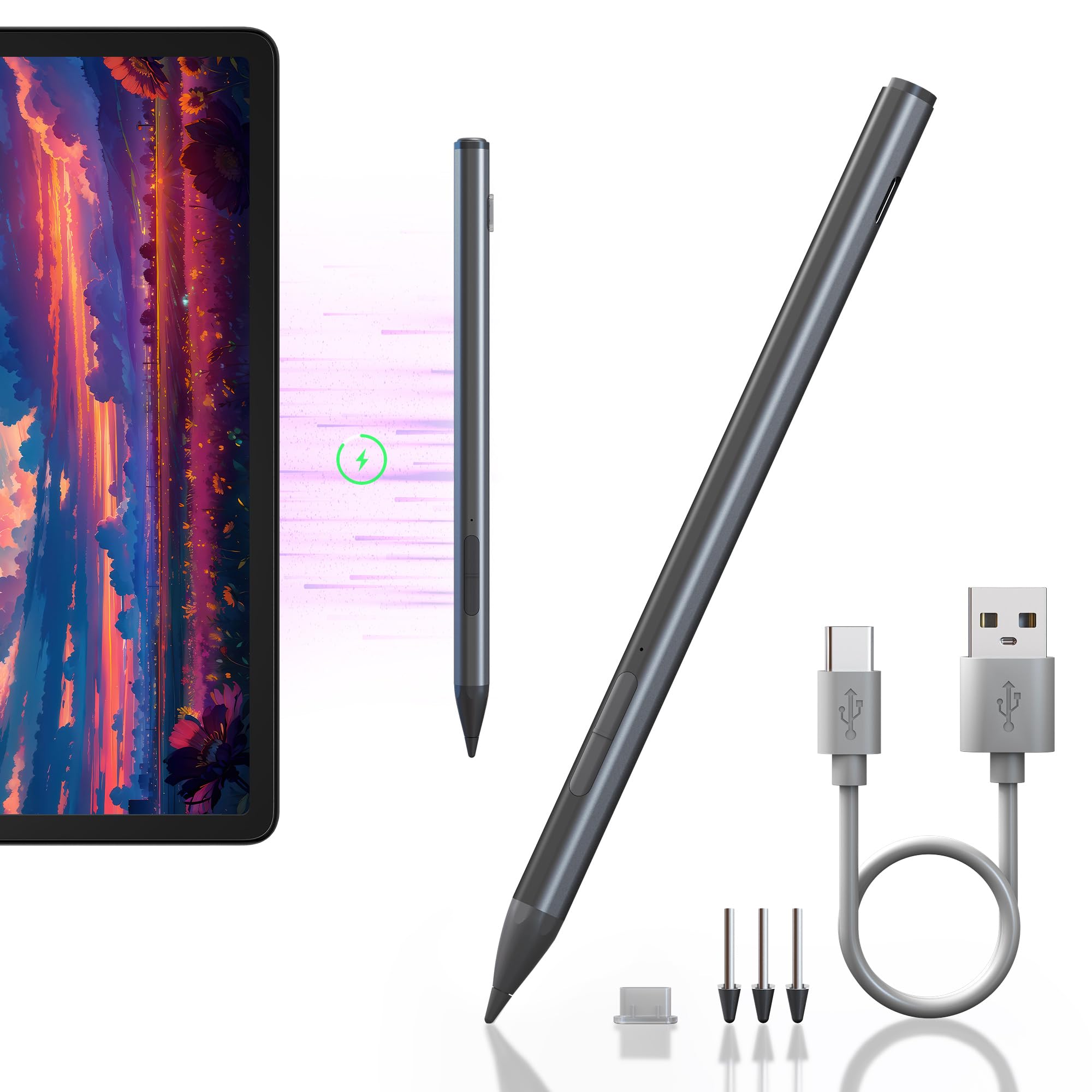 Photo 1 of USI 2.0 Stylus Pen for Amazon Fire Max 11, Google Pixel Tablet, Lenovo/Acer Some Chromebook - 4096 Pressure USB-C Fast Charging USI Pen for Lenovo Chrome Duet3, Acer Chromebook Spin314(Four nibs)