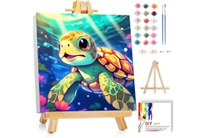 Gemozaic Sea Turtle Paint by Numbers Kit for Kids with Frame and Easel, Kids Paint by Number on Canvas for Age 4-8, 8x8 Inch