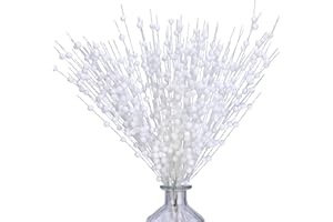 efivs arts 10 Pack White Artificial Glitter Berry Stems 15.7" Fake Christmas Picks Decorative Glitter Sticks for Christmas Tree DIY Wreath Crafts Fireplace Decor