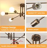 Comely Vintage Sputnik Chandelier 6 Light Bronze E27 Ceiling Lamp Semi Flush view 5