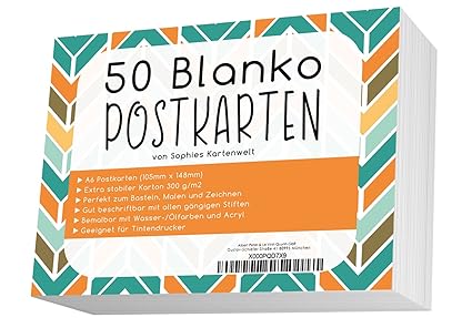 Blanko Postkarten Set mit 50 Karten zum Selbstgestalten und Selbstbedrucken - Hochqualitatives 300g/qm Papier - von Sophies K